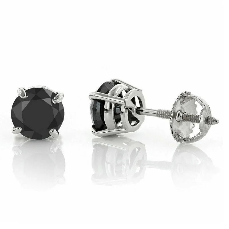 bohemian summit ridge earrings-2 1/2ct Black Diamond Screw Back Studs Womens Earrings White Gold