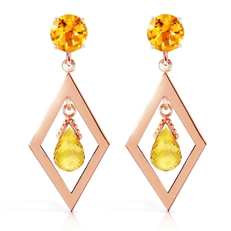 matte bronze spiral earrings-2.4 Carat 14K Solid Rose Gold Citrine Dangling Earrings