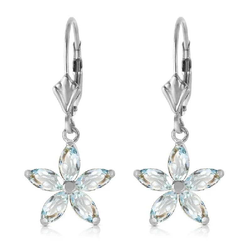 modern tiered topaz earrings-2.8 Carat 14K Solid White Gold Stand Firm Aquamarine Earrings