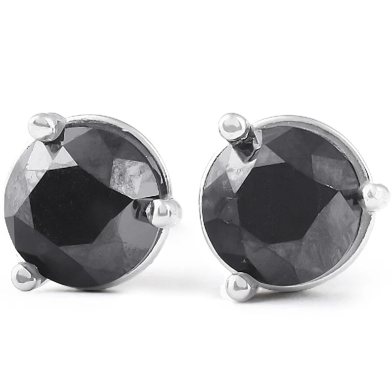 nature-themed willow earrings-2 Ct Black Diamond Martini 3-Prong Studs 14k White Gold Earrings