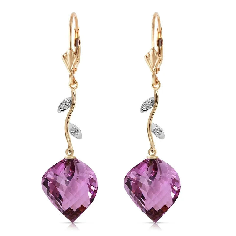 modern sleek peak ridge earrings-21.52 Carat 14K Solid Gold Diamond Spiral Amethyst Earrings