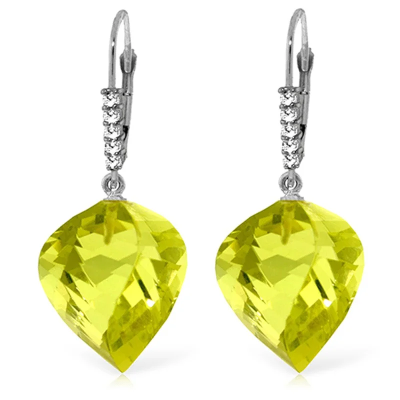 modern sculpted drop earrings-21.65 Carat 14K Solid Gold Earrings Diamond Briolette Quartz