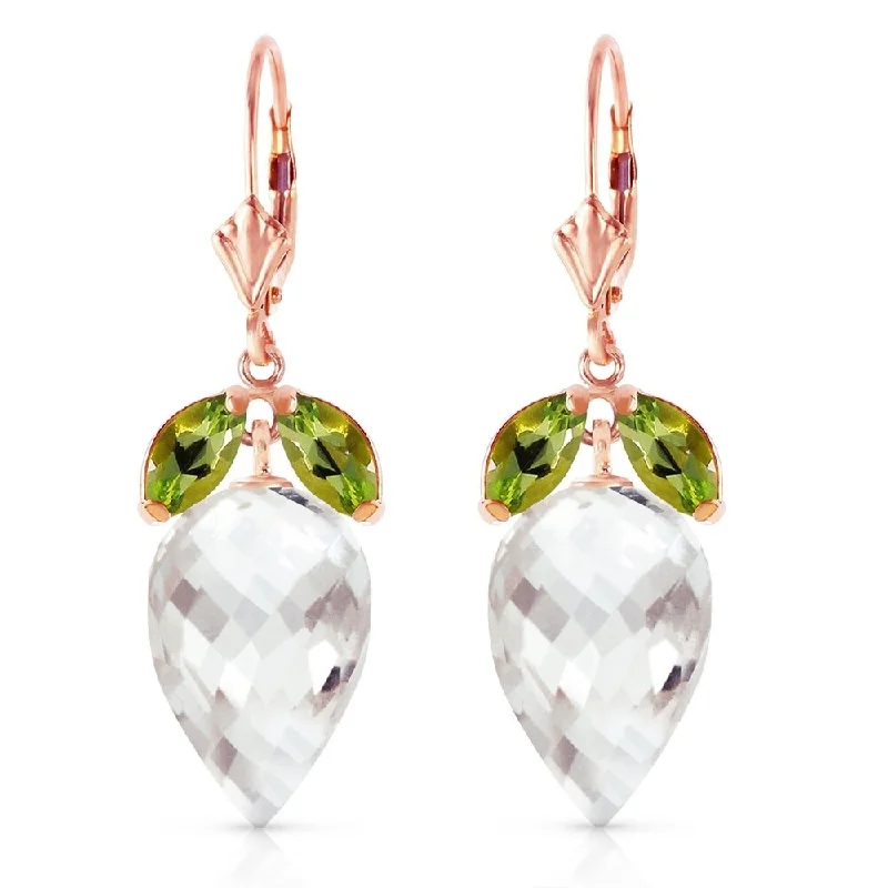 adjustable crest ridge earrings-25.5 CTW 14K Solid Rose Gold Earrings Peridot Briolette White Topaz