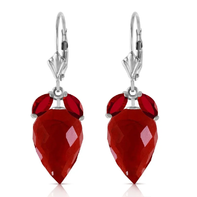 inscribed unity drop earrings-27.1 Carat 14K Solid White Gold Earrings Pointy Briolette Ruby