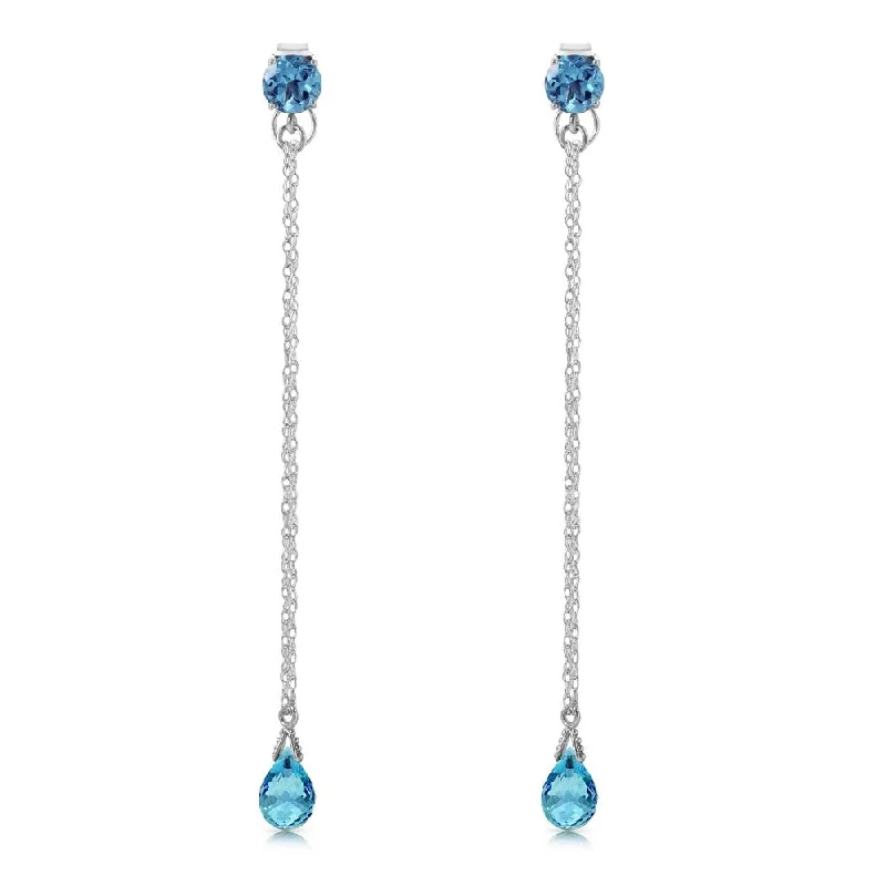 inscribed ancestry stud earrings-3.15 Carat 14K Solid White Gold Chandelier Earrings Natural Blue Topaz