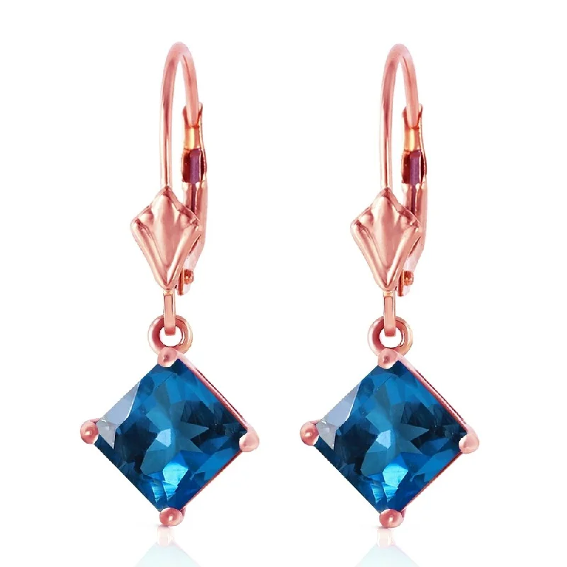 inscribed devotion drop earrings-3.2 Carat 14K Solid Rose Gold Blue Topaz Simplicity Earrings