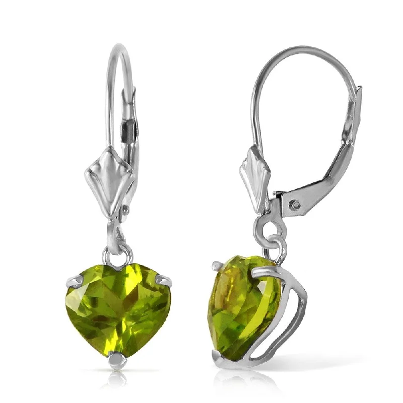 bohemian crest peak earrings-3.25 Carat 14K Solid White Gold Leverback Earrings Natural Peridot