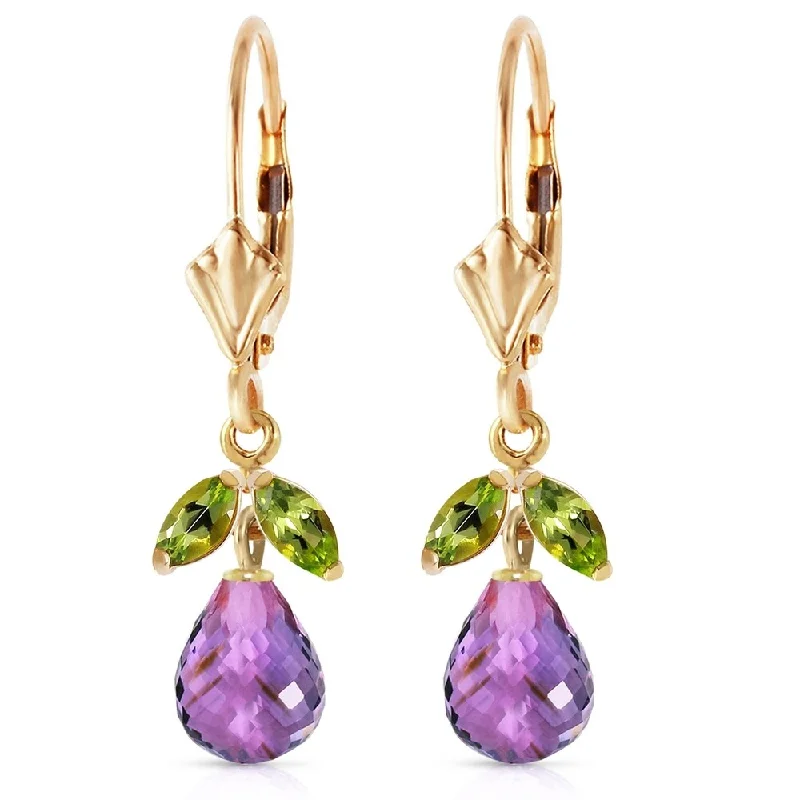 gothic-inspired raven fang earrings-3.4 Carat 14K Solid Gold Virginia Amethyst Peridot Earrings