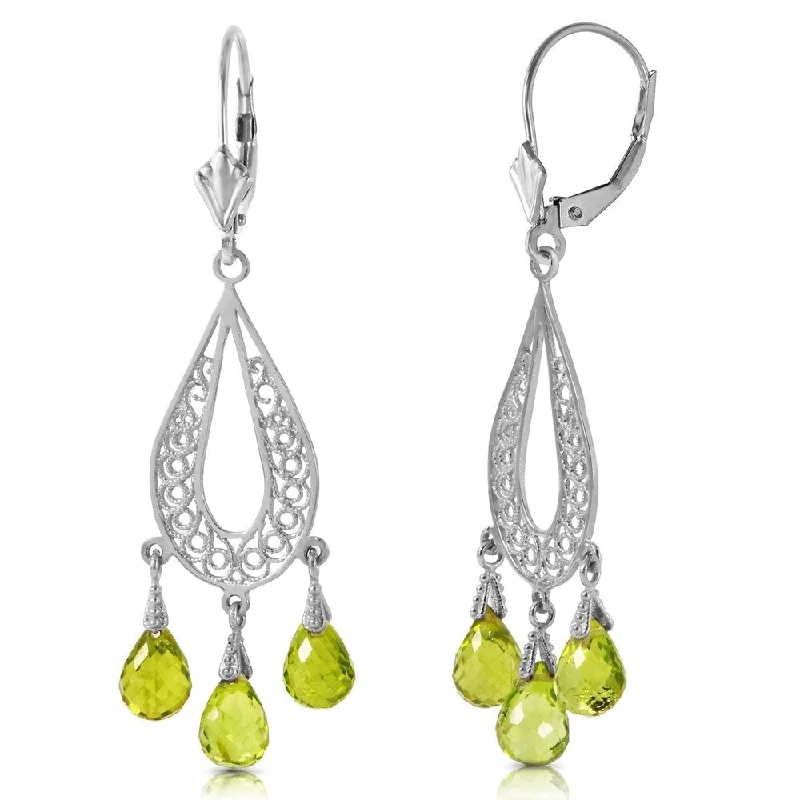 modern stellar diamond earrings-3.75 CTW 14K Solid White Gold Chandelier Earrings Natural Peridot