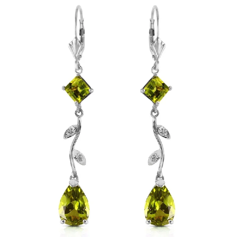 floral prong ruby earrings-3.97 Carat 14K Solid White Gold Chandelier Earrings Diamond Peridot