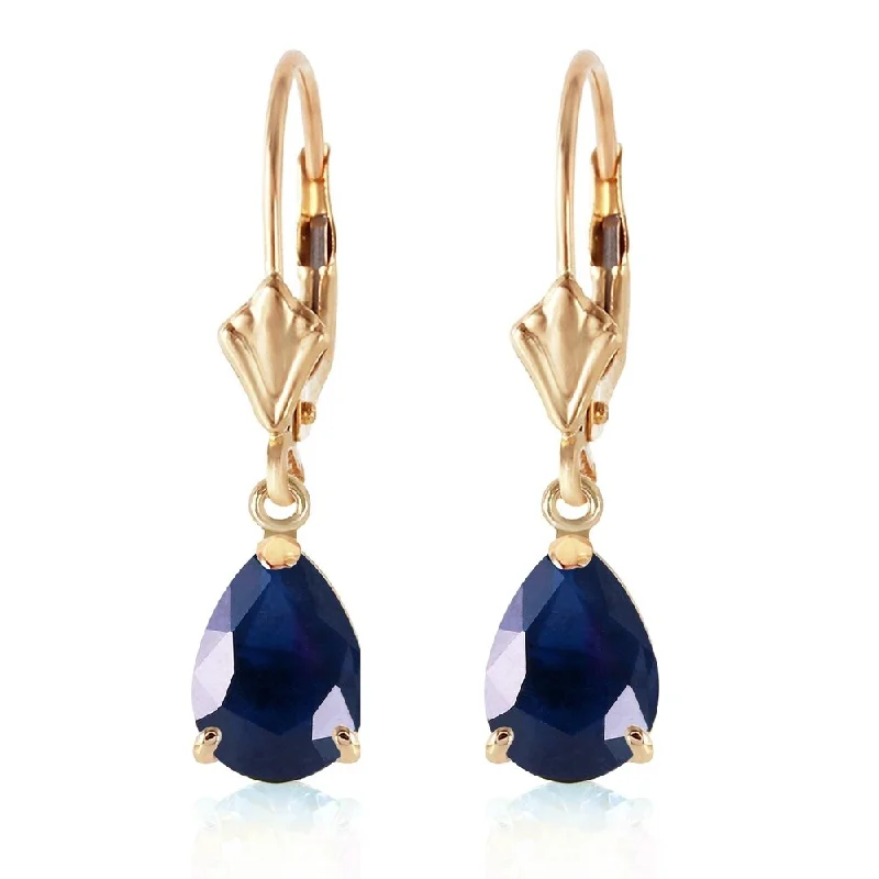 adjustable blaze earrings-3 Carat 14K Solid Gold Leverback Earrings Sapphire