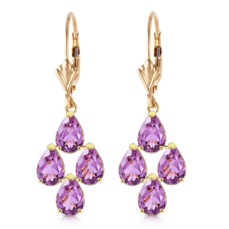 modern tiered sapphire earrings-3 Carat 14K Solid Gold Pear Cut Amethyst Leverback Earrings