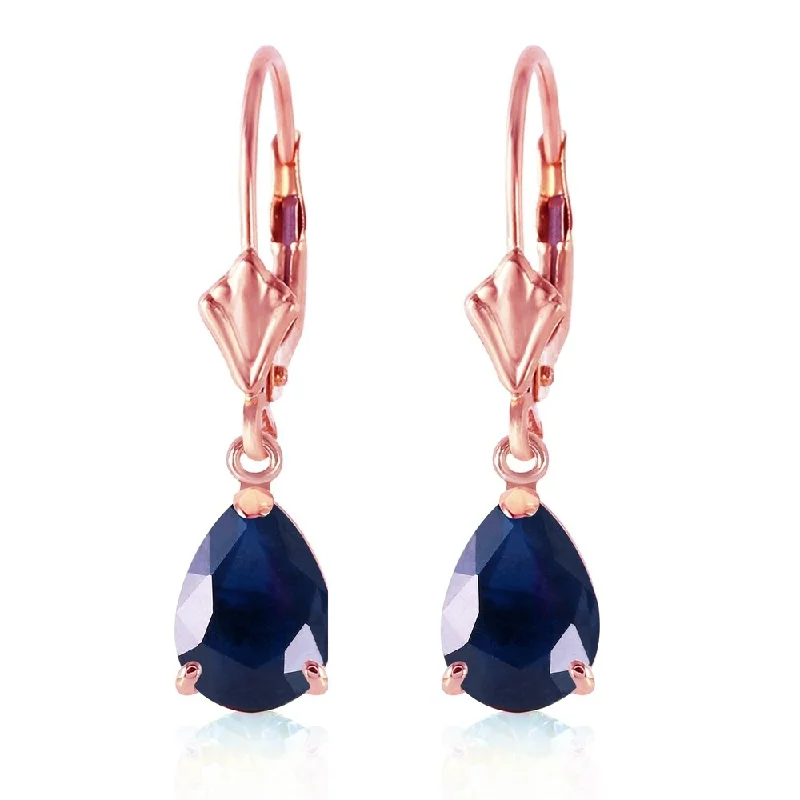 art deco amethyst earrings-3 Carat 14K Solid Rose Gold Leverback Earrings Sapphire