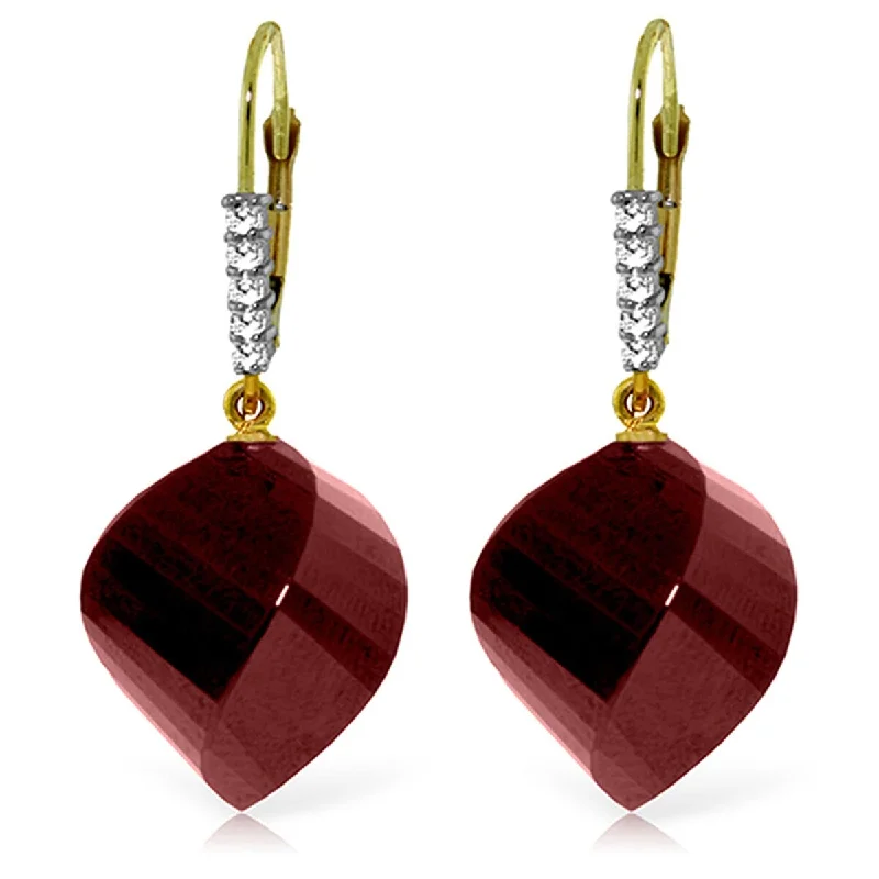 modern arched drop earrings-30.65 Carat 14K Solid Gold Leverback Earrings Diamond Briolette Ruby