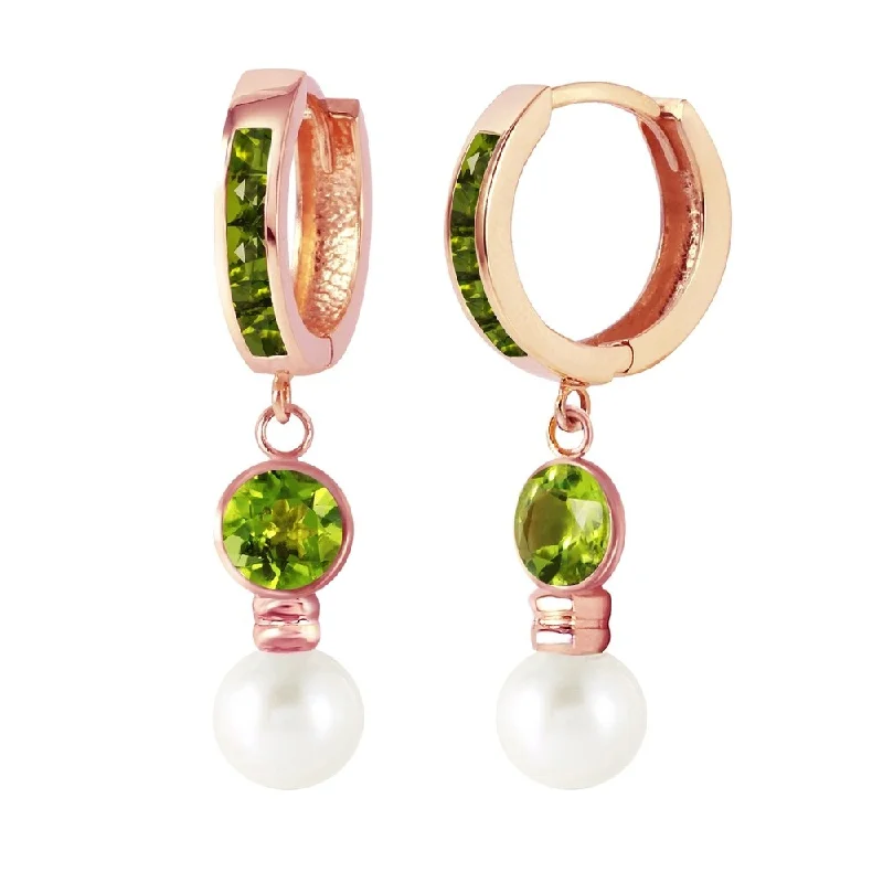 art deco opal earrings-4.3 Carat 14K Solid Rose Gold Huggie Earrings pearl Peridot