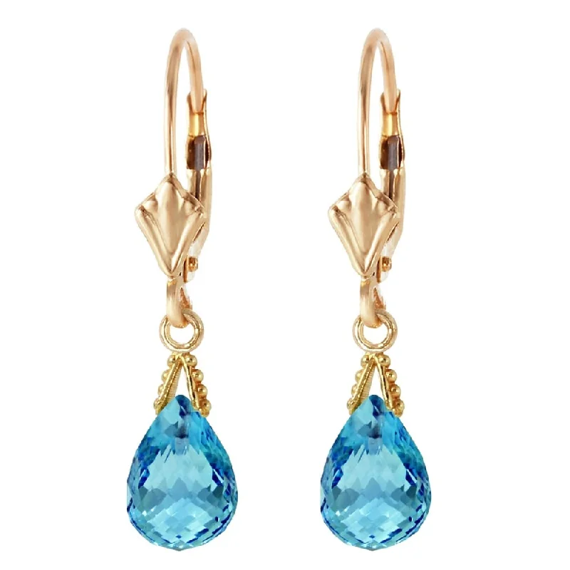 floral-inspired opal earrings-4.5 Carat 14K Solid Gold Leverback Earrings Briolette Blue Topaz