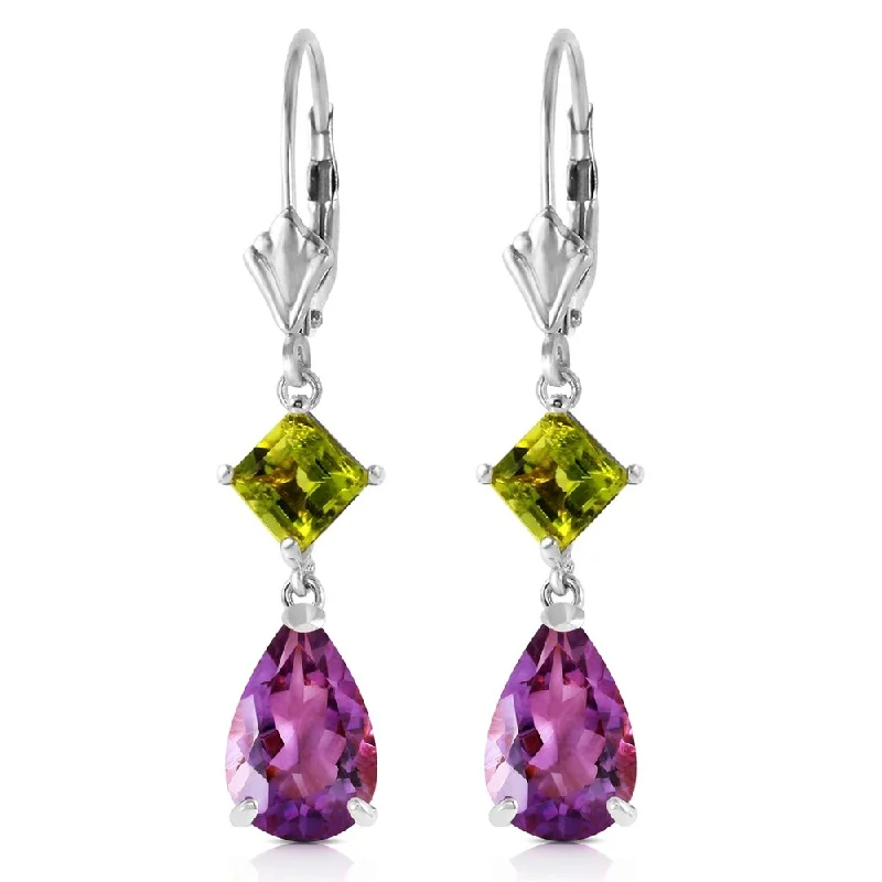 raw jade accent earrings-4.5 Carat 14K Solid White Gold Leverback Earrings Amethyst Peridot