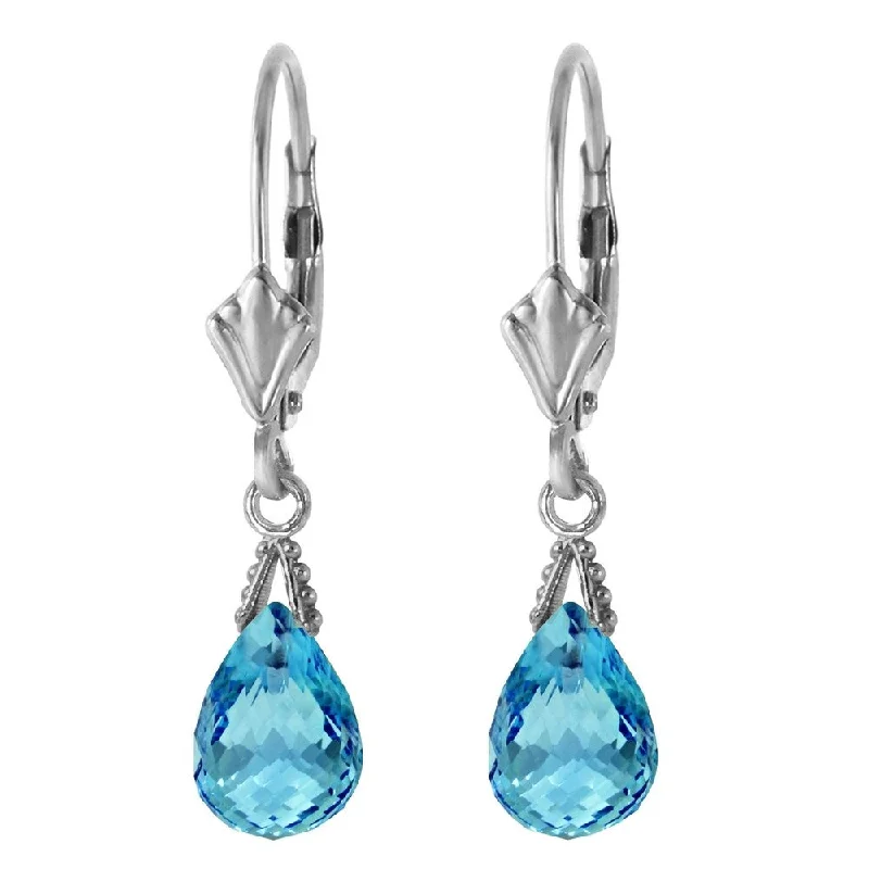 bold topaz summit peak earrings-4.5 Carat 14K Solid White Gold Leverback Earrings Briolette Blue Topaz