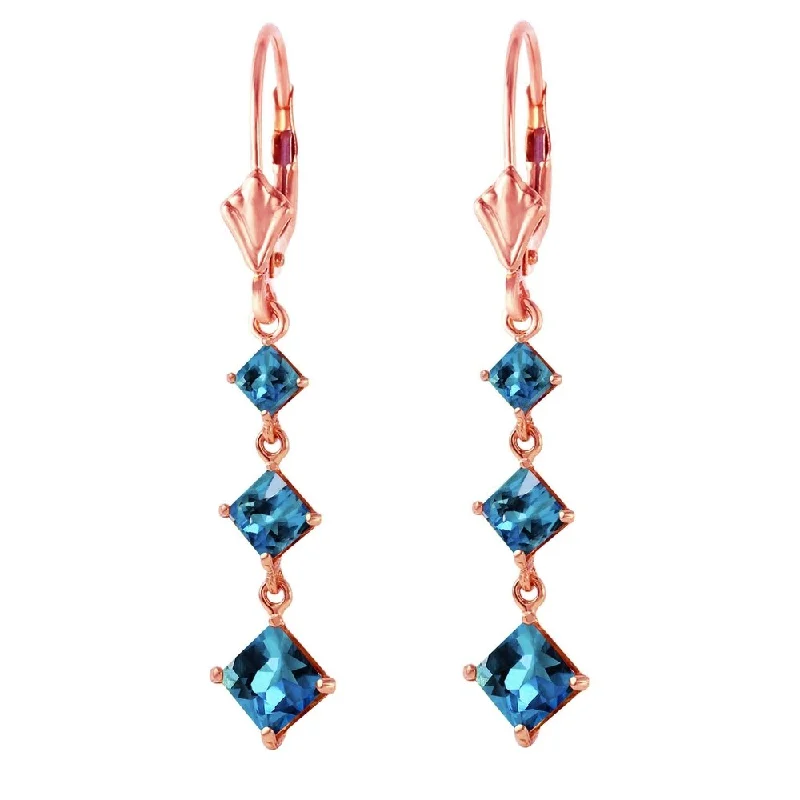 vintage-style opal earrings-4.79 CTW 14K Solid Rose Gold Square Blue Topaz Drop Earrings