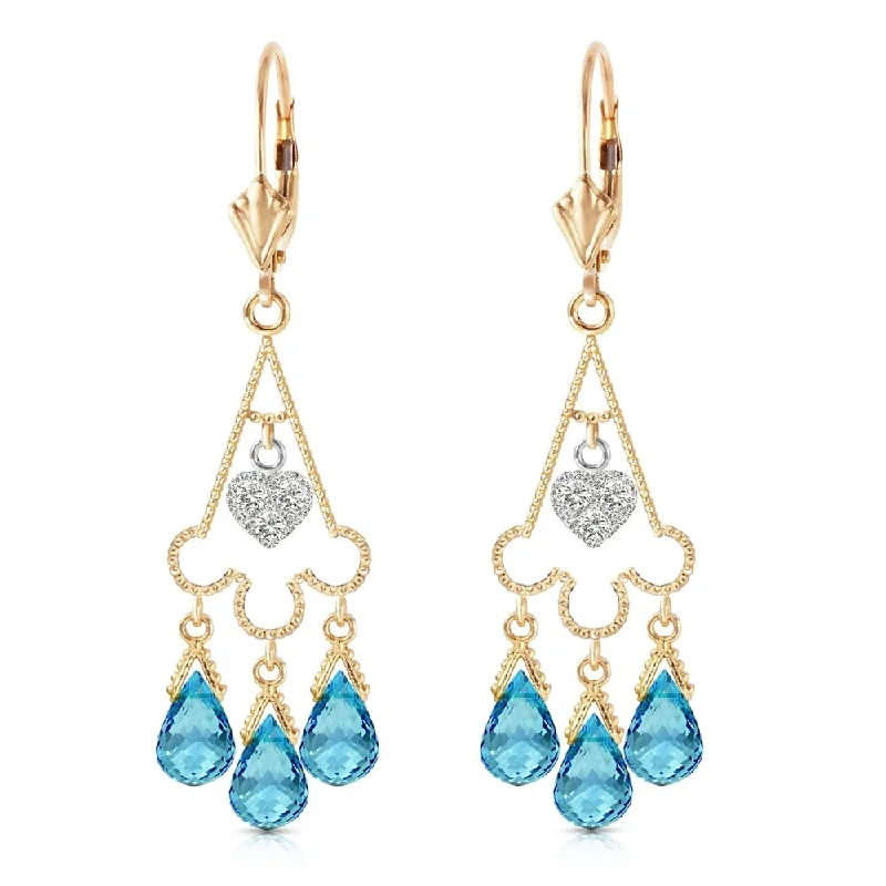 modern sleek stellar earrings-4.83 Carat 14K Solid Gold Chandelier Diamond Earrings Blue Topaz