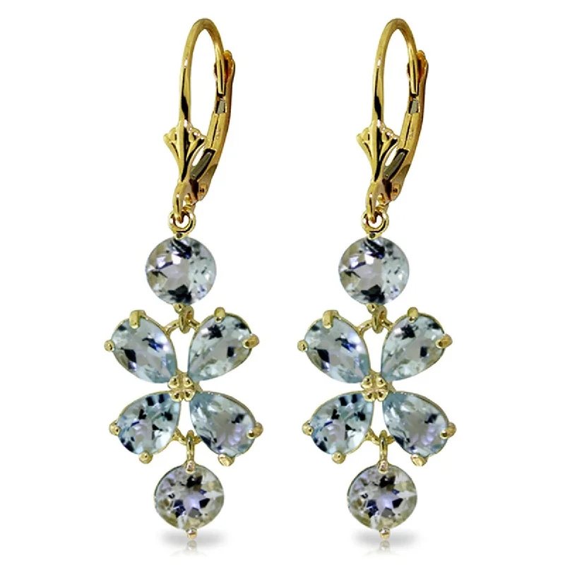 nature-themed crest peak earrings-5.32 Carat 14K Solid Gold Chandelier Gemstone Earrings Aquamarine