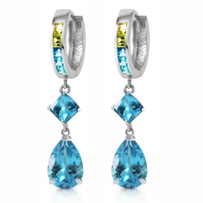 matte gold spiral earrings-5.37 CTW 14K Solid White Gold Huggie Earrings Peridot Blue Topaz