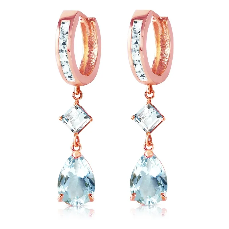 bohemian totem earrings-5.62 Carat 14K Solid Rose Gold Huggie Earrings Dangling Aquamarine