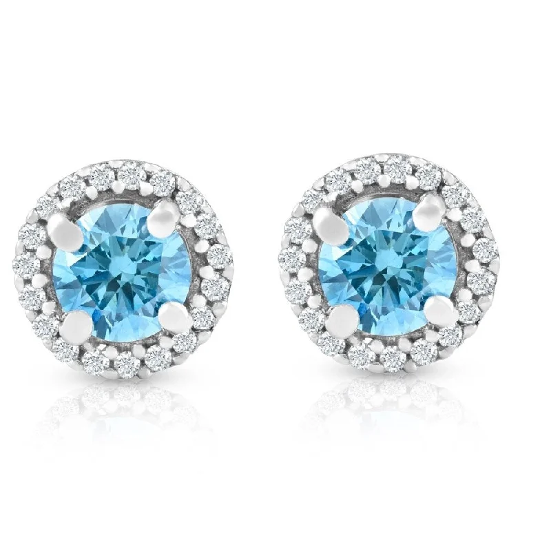 gothic-inspired tiger talon earrings-5/8 Ct Halo Blue Lab Grown Diamond Studs White Gold Earrings