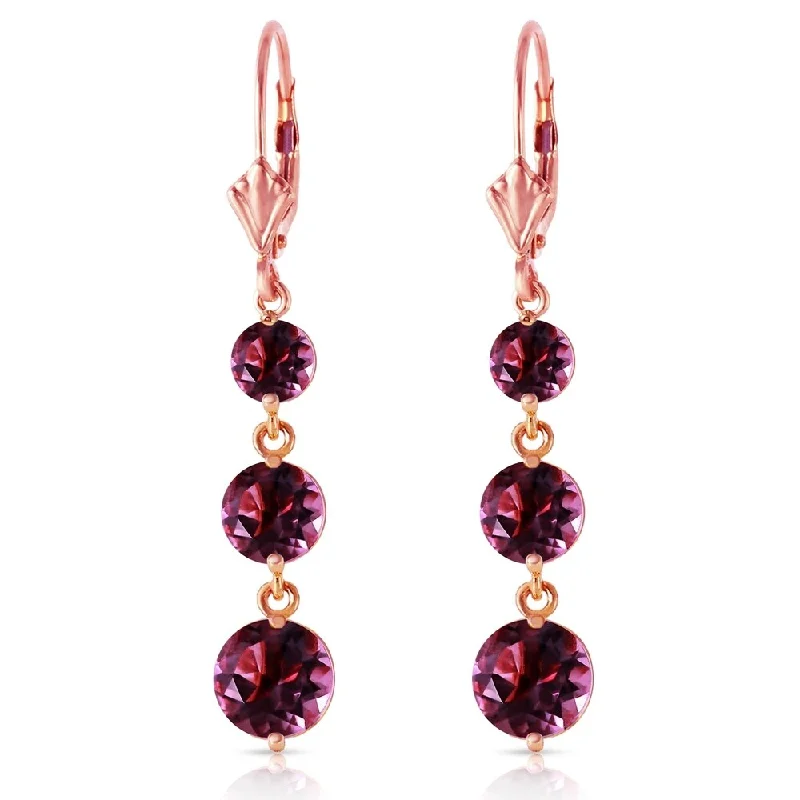 modern tiered topaz earrings-7.2 Carat 14K Solid Rose Gold Amethyst Leverback Earrings