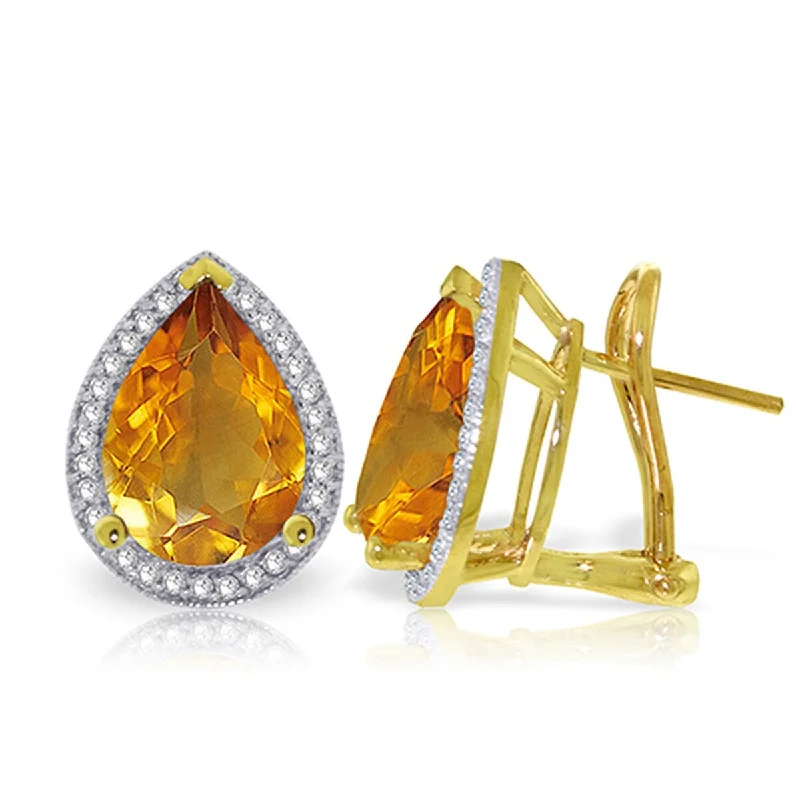 polished silver stellar earrings-7.32 Carat 14K Solid Gold French Clips Earrings Diamond Citrine