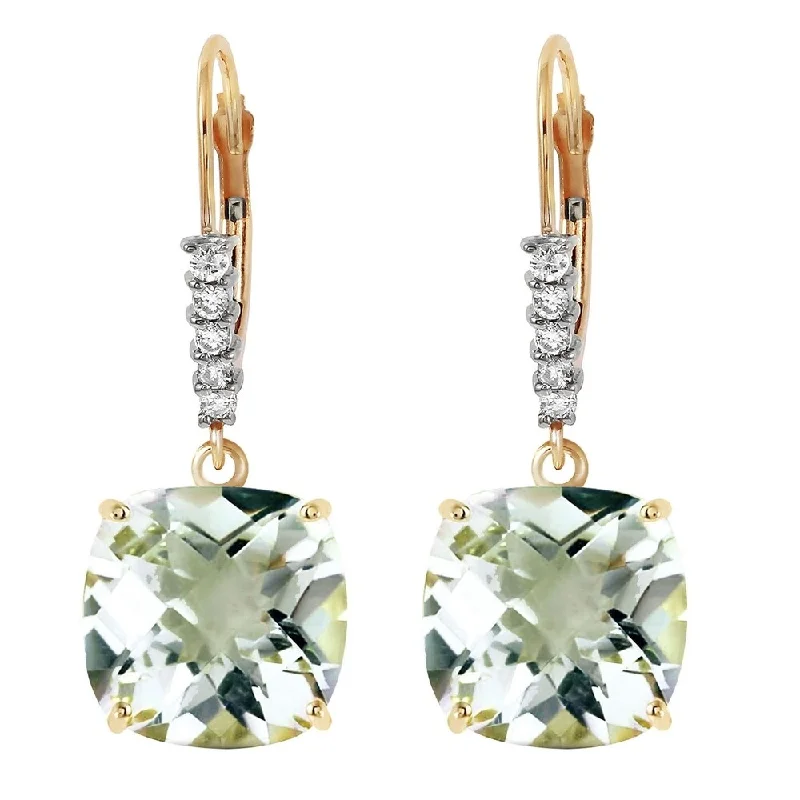 minimalist crest summit earrings-7.35 Carat 14K Solid Gold Leverback Earrings Diamond Green Amethyst