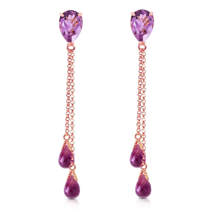 tarnished silver hoop earrings-7.5 Carat 14K Solid Rose Gold Drop Earrings Square Cut Amethyst