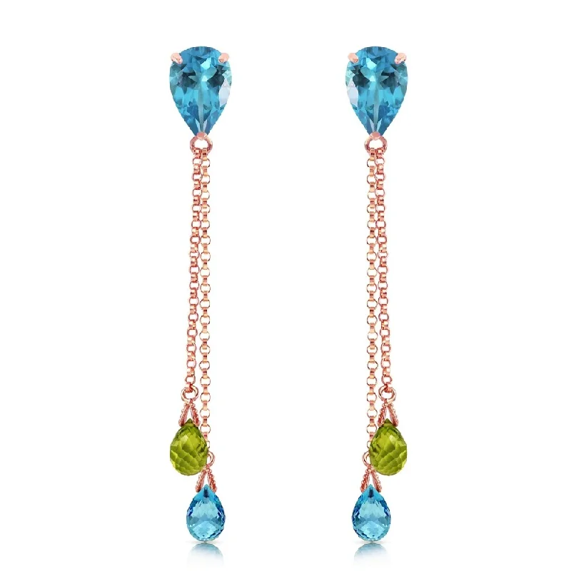 floral eternity sapphire earrings-7.5 CTW 14K Solid Rose Gold Chandelier Earrings Blue Topaz Peridot