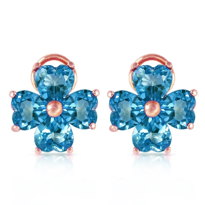 tarnished rose stack earrings-7.6 Carat 14K Solid Rose Gold Heart Cluster Blue Topaz Earrings