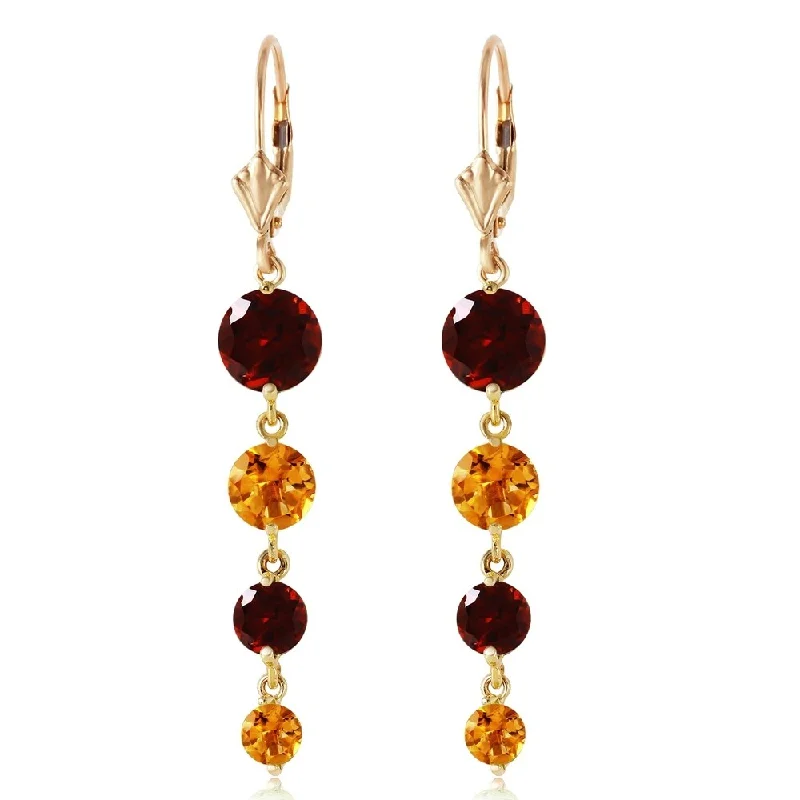 tarnished silver hoop earrings-7.8 Carat 14K Solid Gold Drizzle Garnet Citrine Earrings