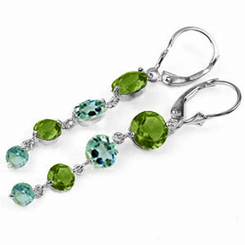 rustic copper hoop earrings-7.8 Carat 14K Solid White Gold Chandelier Earrings Peridot Blue Topaz