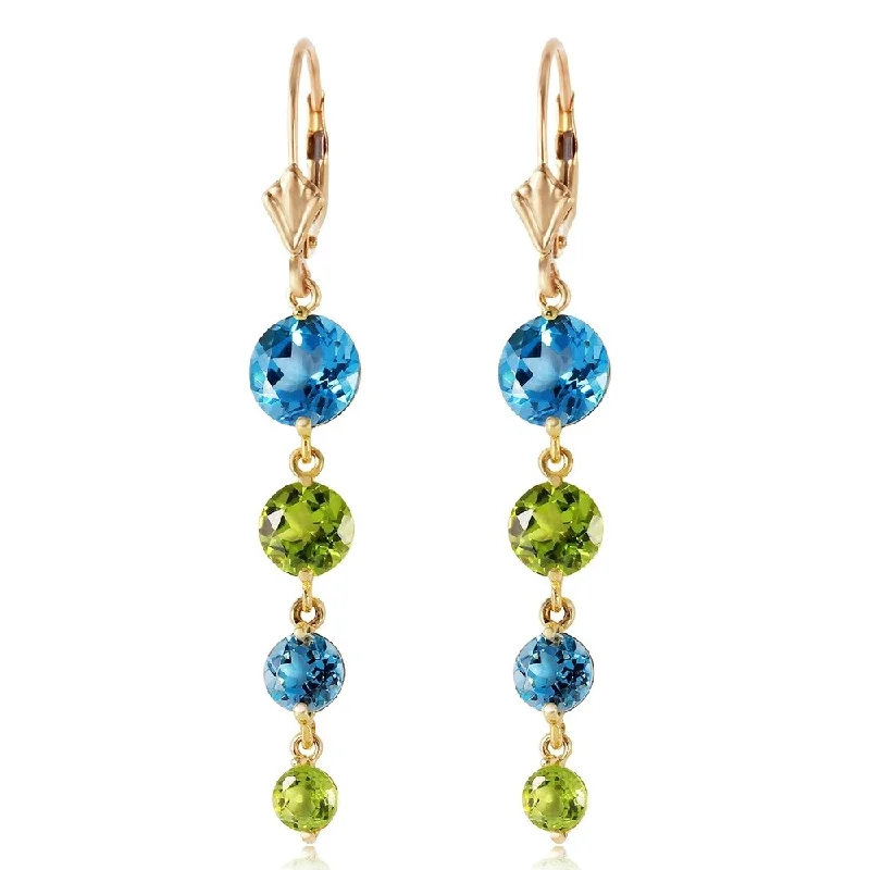 minimalist arc ridge earrings-7.8 CTW 14K Solid Gold Drizzle Blue Topaz Peridot Earrings