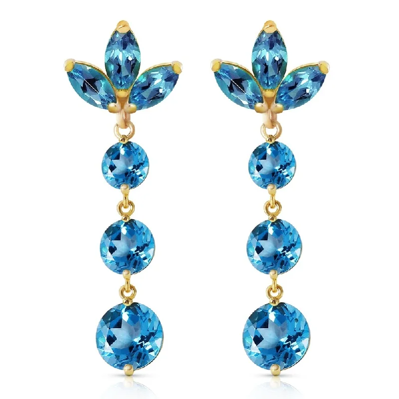 bold opal summit peak earrings-8.7 Carat 14K Solid Gold Dangling Earrings Natural Blue Topaz