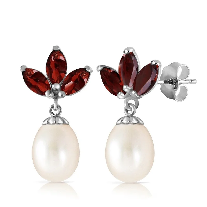 inscribed tradition stud earrings-9.5 Carat 14K Solid White Gold Dangling Earrings pearl Garnet