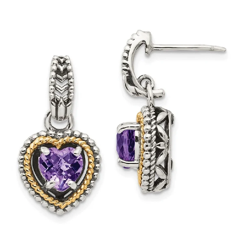 vintage-inspired amethyst earrings-925 Sterling Silver Antiqued Gemstone Dangle Earrings (L-23 mm, W-12 mm)