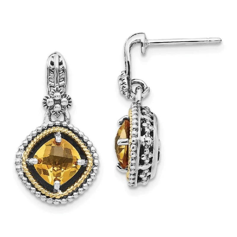 bold ruby summit peak earrings-925 Sterling Silver Citrine Drop Dangle Earrings (L-14 mm, W-12 mm)