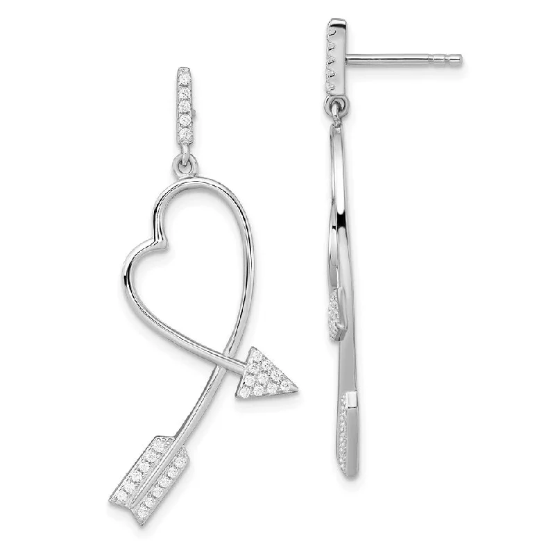 modern layered ruby earrings-925 Sterling Silver CZ Brilliant Embers Arrow Heart Dangle Earrings