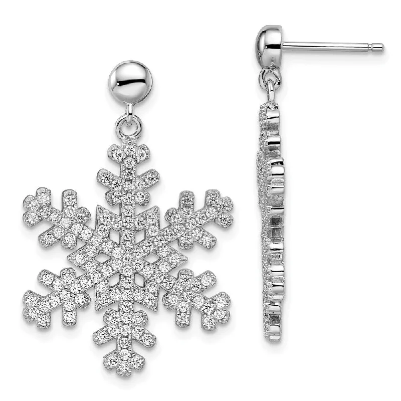 adjustable willow summit earrings-925 Sterling Silver CZ Brilliant Embers Snowflake Dangle Earrings (L-31 mm, W-22 mm)