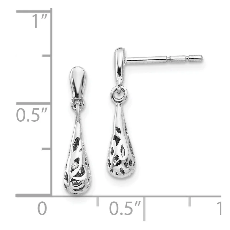 artisan-crafted gold earrings-925 Sterling Silver Diamond Dangle Earrings (L-17 mm, W-5 mm)