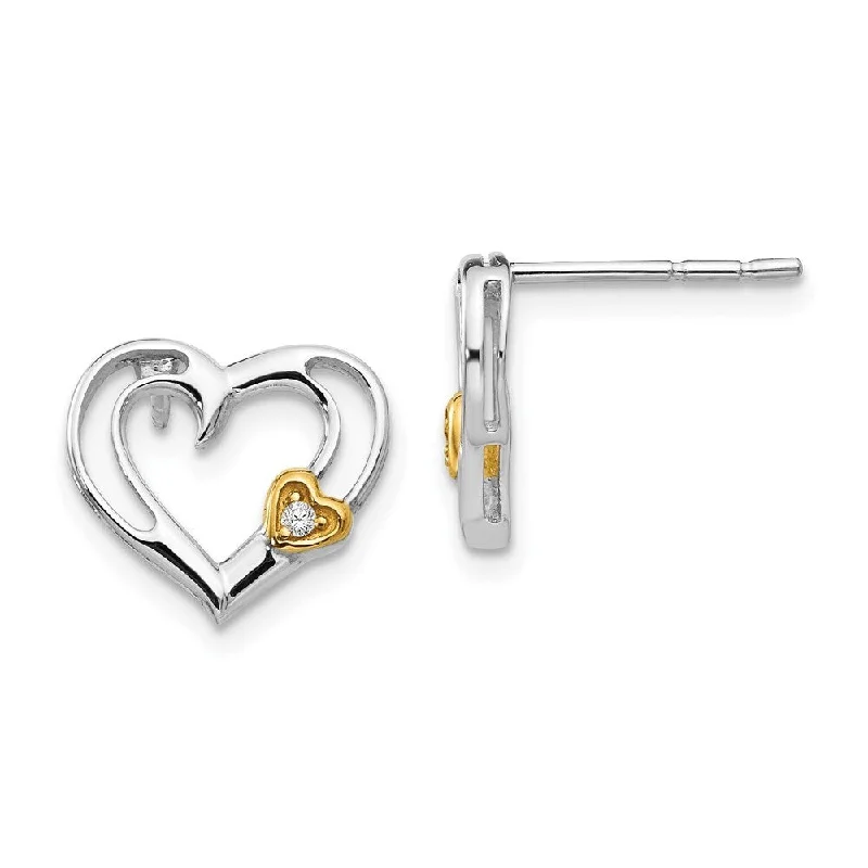 minimalist ridge peak earrings-925 Sterling Silver Diamond Gold-plated Heart Dangle Earrings (L-12 mm, W-12 mm)