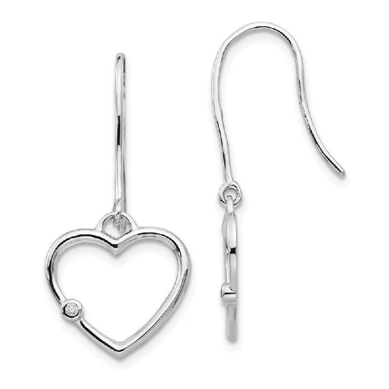 raw jade cluster earrings-925 Sterling Silver Diamond Heart Dangle Earrings (L-31 mm, W-15 mm)