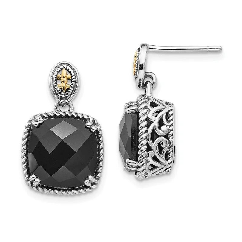 minimalist ridge peak earrings-925 Sterling Silver Onyx Dangle Earrings (L-21 mm, W-14 mm)