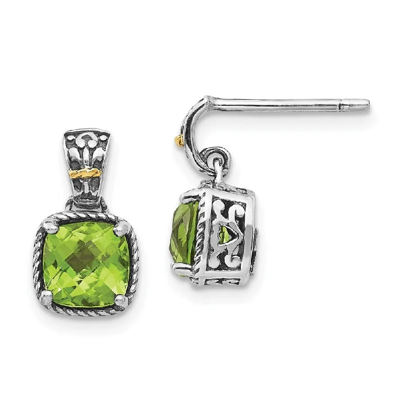 modern sleek ridge summit earrings-925 Sterling Silver Peridot Dangle Earrings (L-14 mm, W-12 mm)