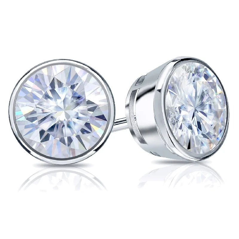 adjustable blaze earrings-Auriya 14k Gold 1ctw Bezel-set Round Moissanite Stud Earrings - 5 mm