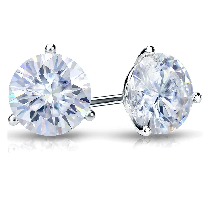 nature-themed branch crest earrings-Auriya 1ct TGW Round Moissanite Stud Earrings Platinum 3-Prong - 5 mm, Push-Back